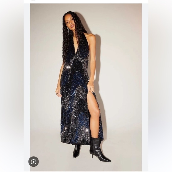Free people glitter and gold sequin midi dress Xs - Picture 1 of 3
